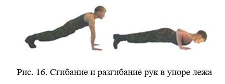 Наклон туловища вперед лежа. Сгибание и разгибание рук в упоре (отжимание). Сгибание и разгибание рук из упора лежа. Наклоны туловища лёжа. Наклоны туловища вперед в армии.